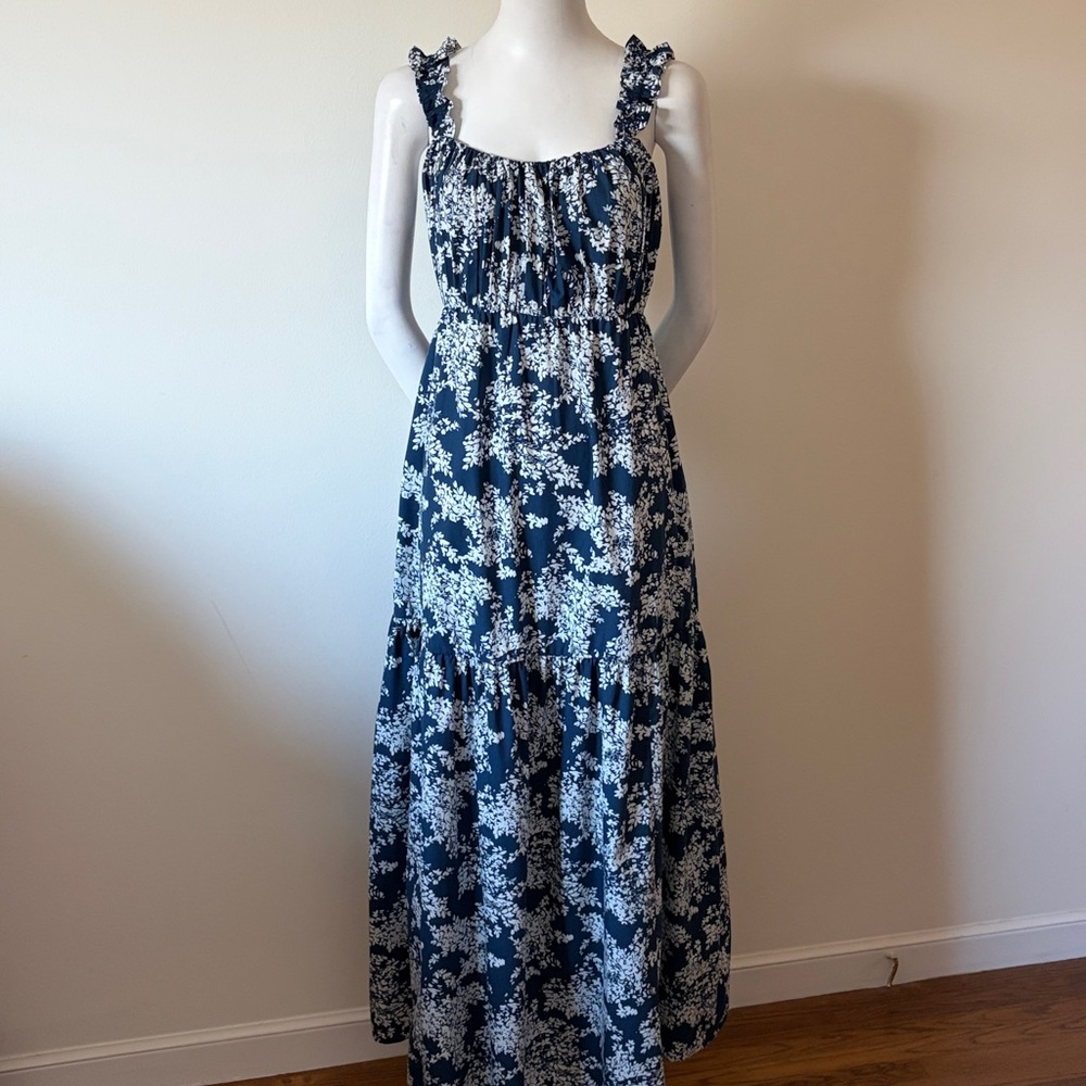 Abercrombie & Fitch Floral Blue and White Bow Maxi boho Dress Size  LT - Picture 4 of 11